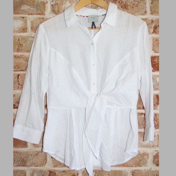 Anthropologie HD in Paris white button up shirt with front tie detail, size 6 - Picture 1 of 4